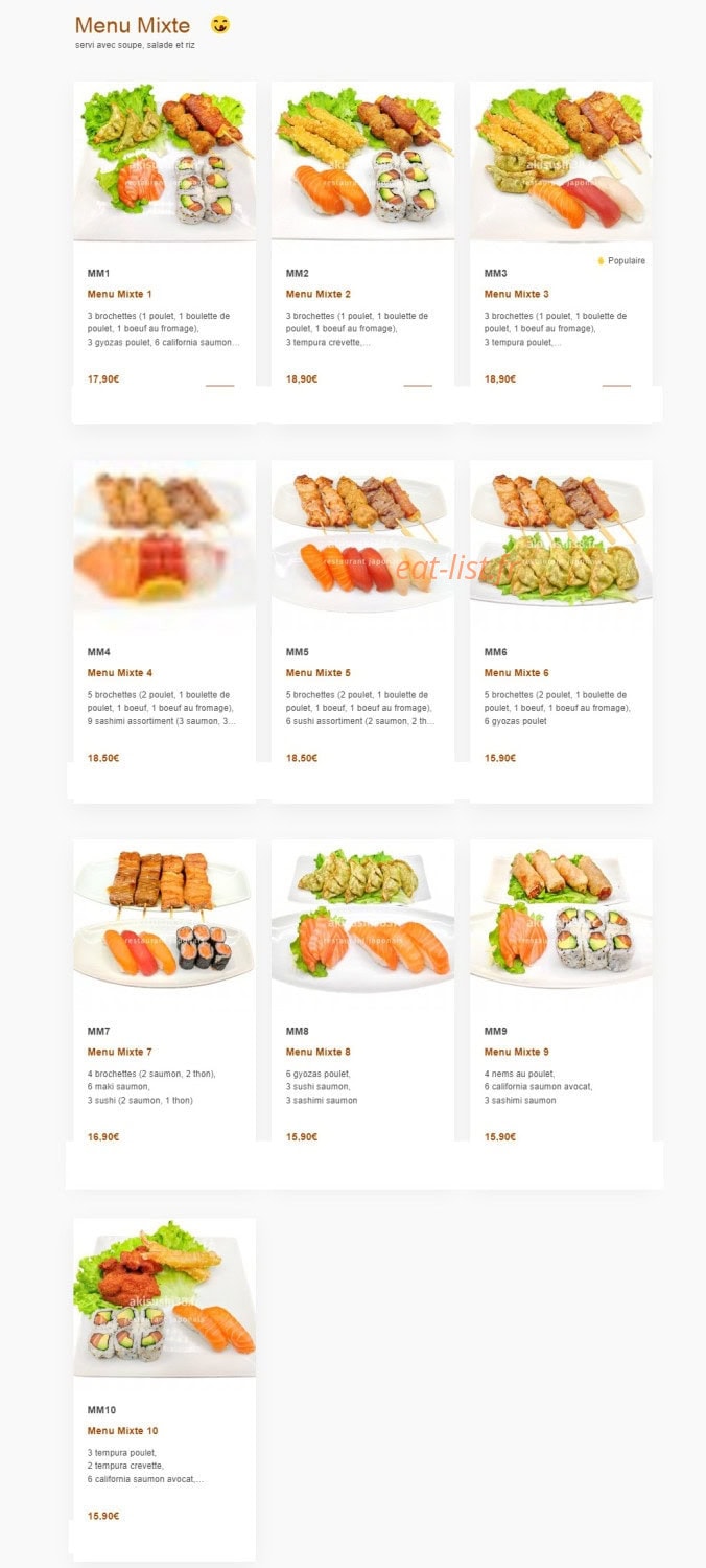 Carte et menu de Aki sushi à Montbonnot Saint Martin — Les menus mixtes