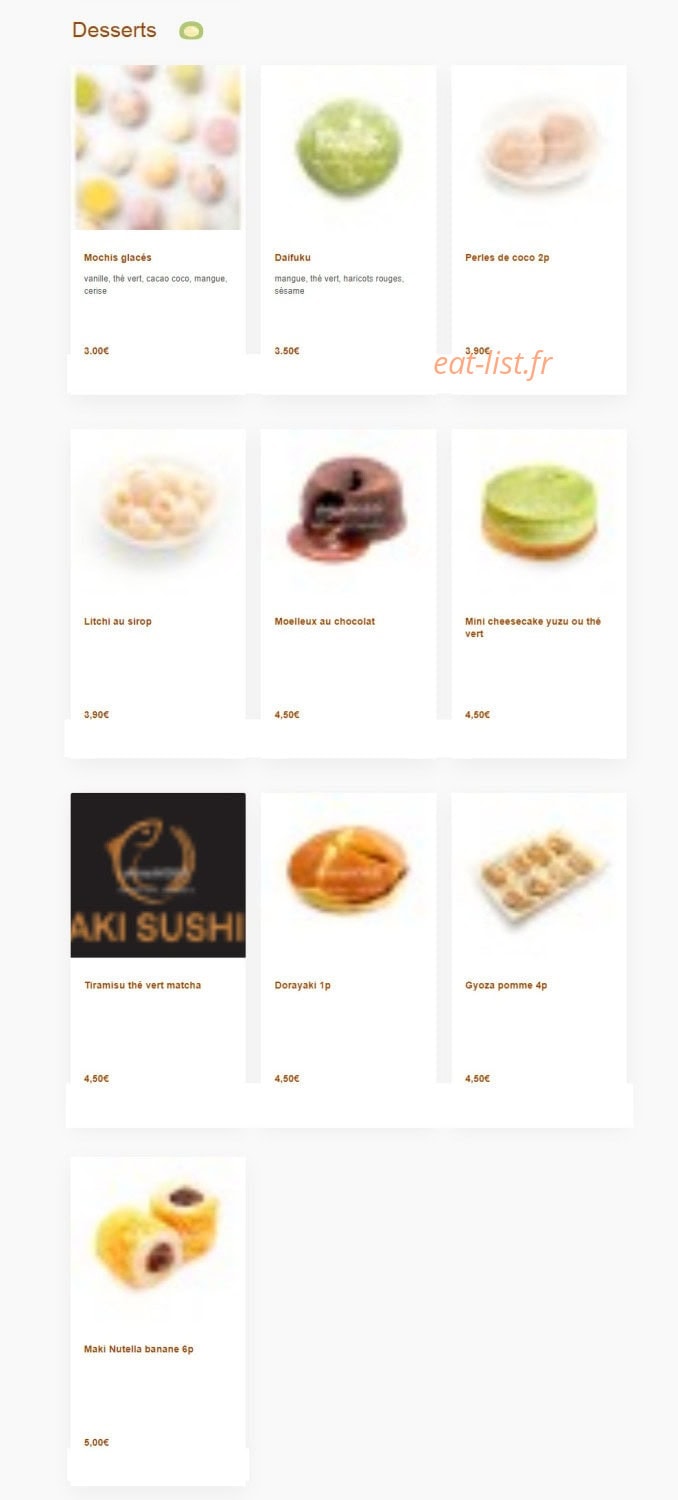Carte et menu de Aki sushi à Montbonnot Saint Martin — Les desserts