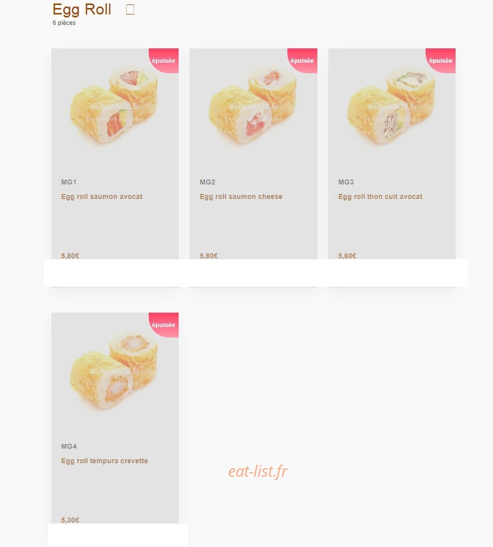 Carte et menu de Aki sushi à Montbonnot Saint Martin — Egg roll