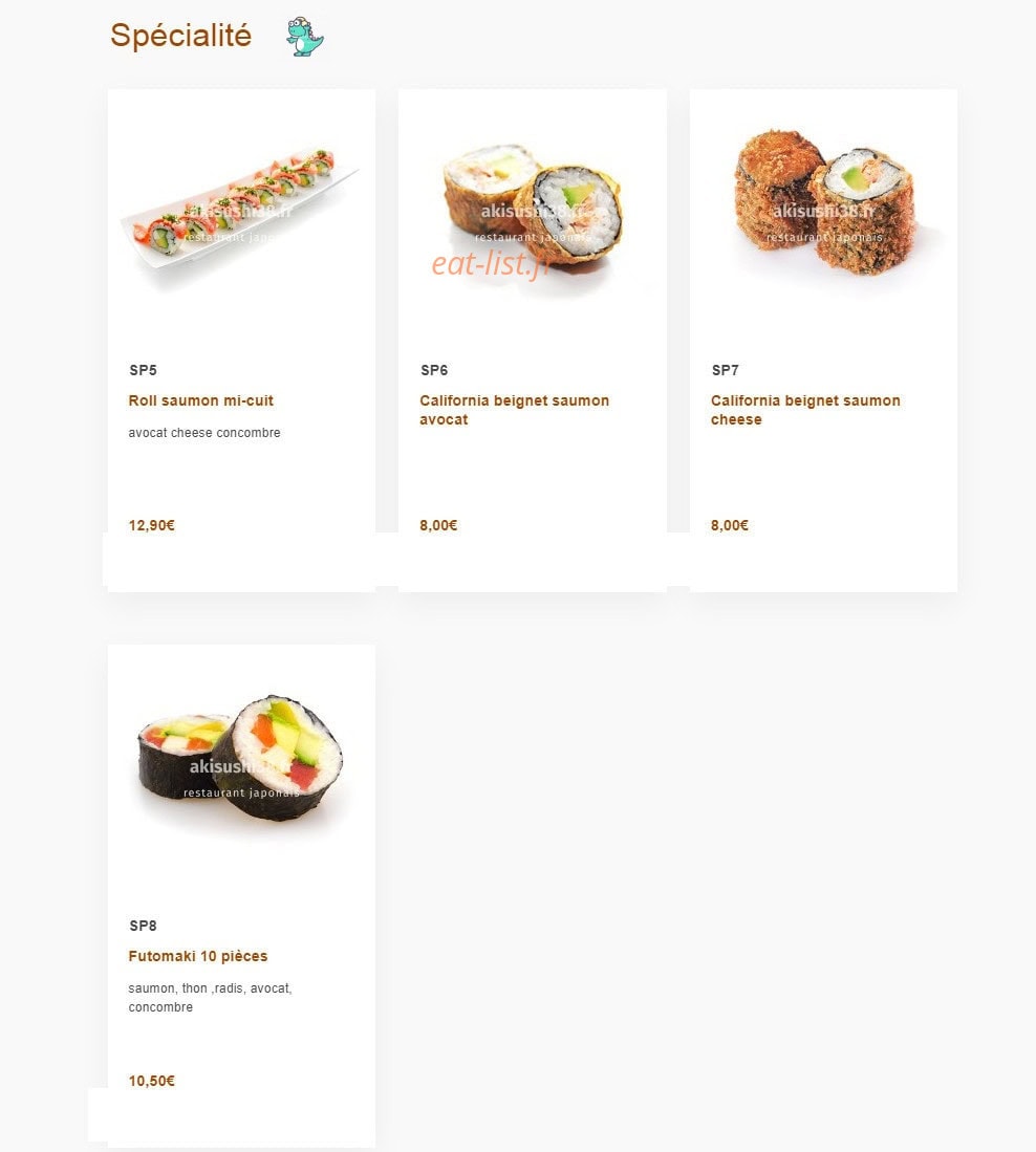 Carte et menu de Aki sushi à Montbonnot Saint Martin — Les spécialités