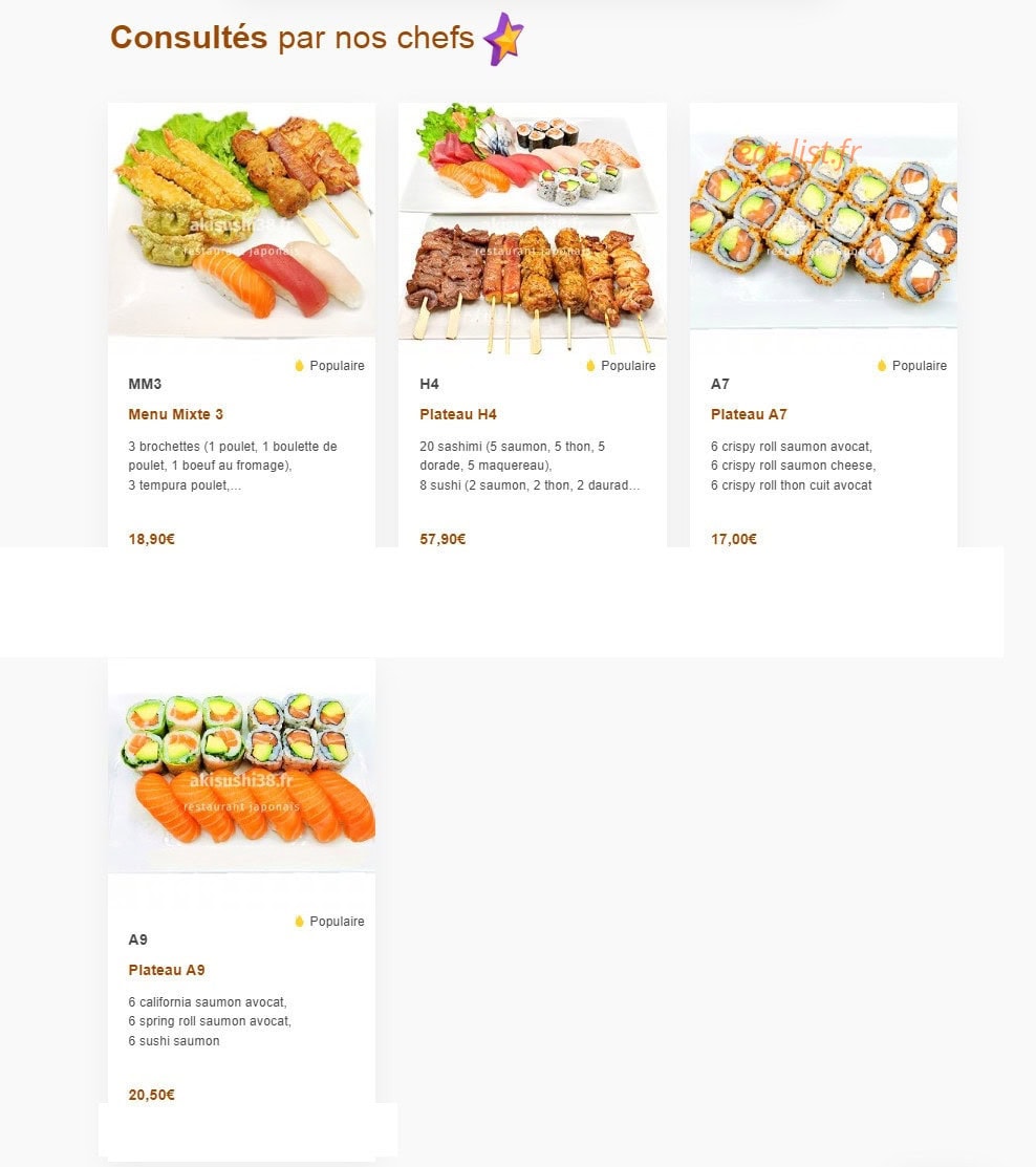 Carte et menu de Aki sushi à Montbonnot Saint Martin — Consulter par les chef
