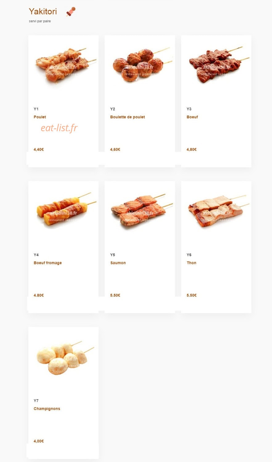 Carte et menu de Aki sushi à Montbonnot Saint Martin — yakitori