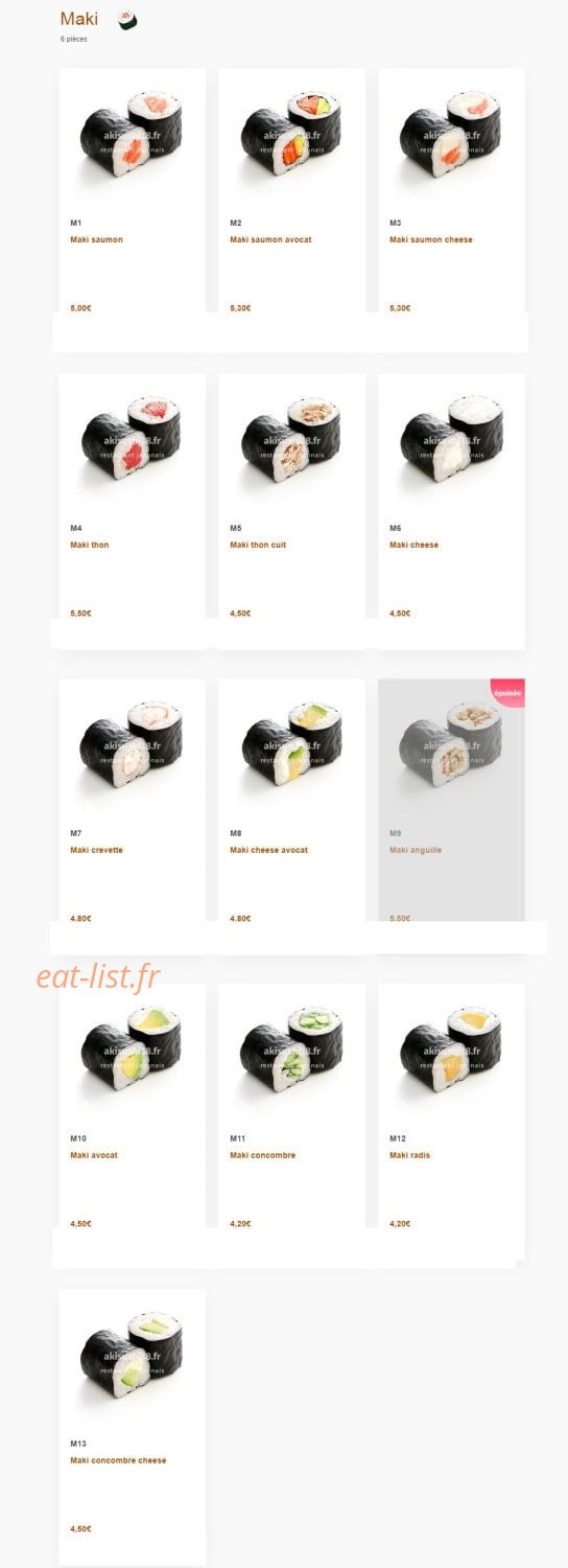 Carte et menu de Aki sushi à Montbonnot Saint Martin — Maki