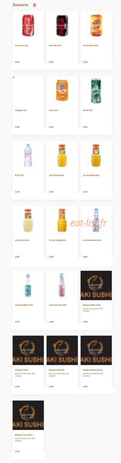 Carte et menu de Aki sushi à Montbonnot Saint Martin — Les boissons