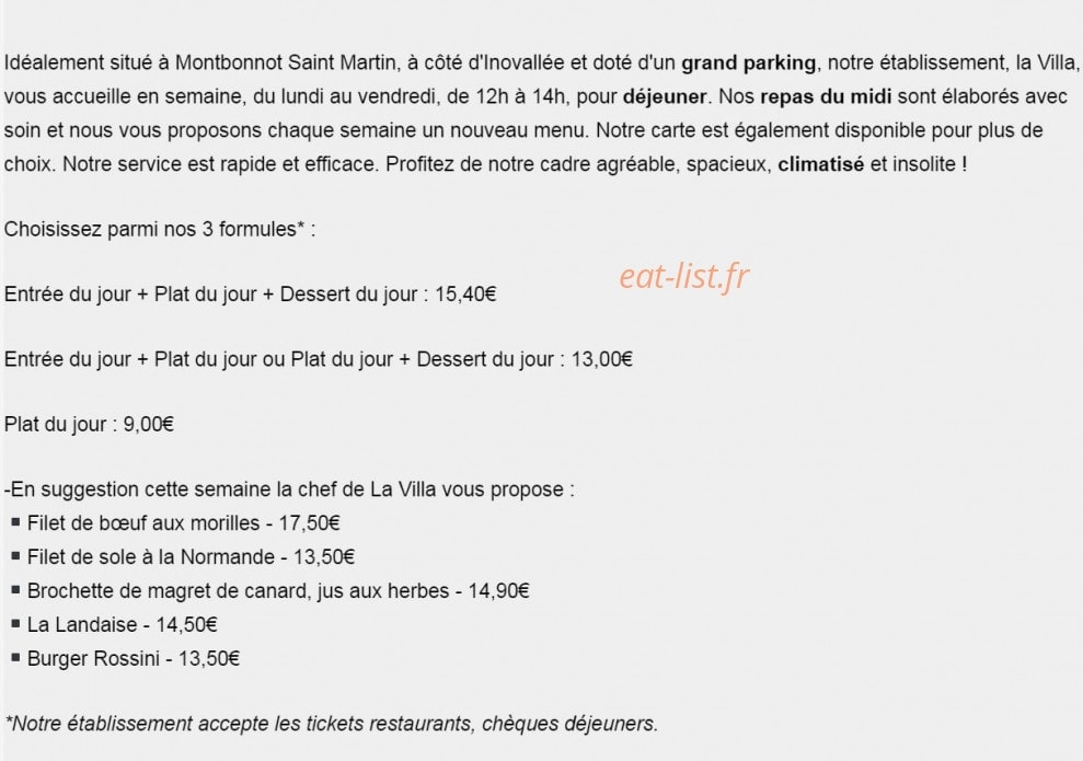 La Villa — carte page 2