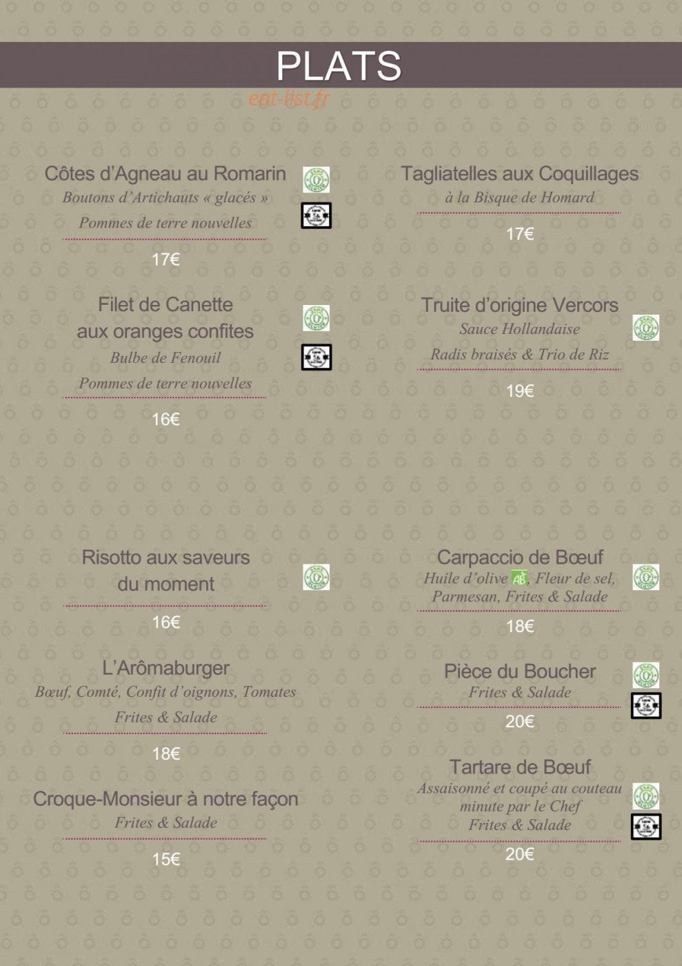 L'Arôme — carte page 1