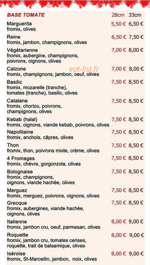 franki pizz — carte page 1