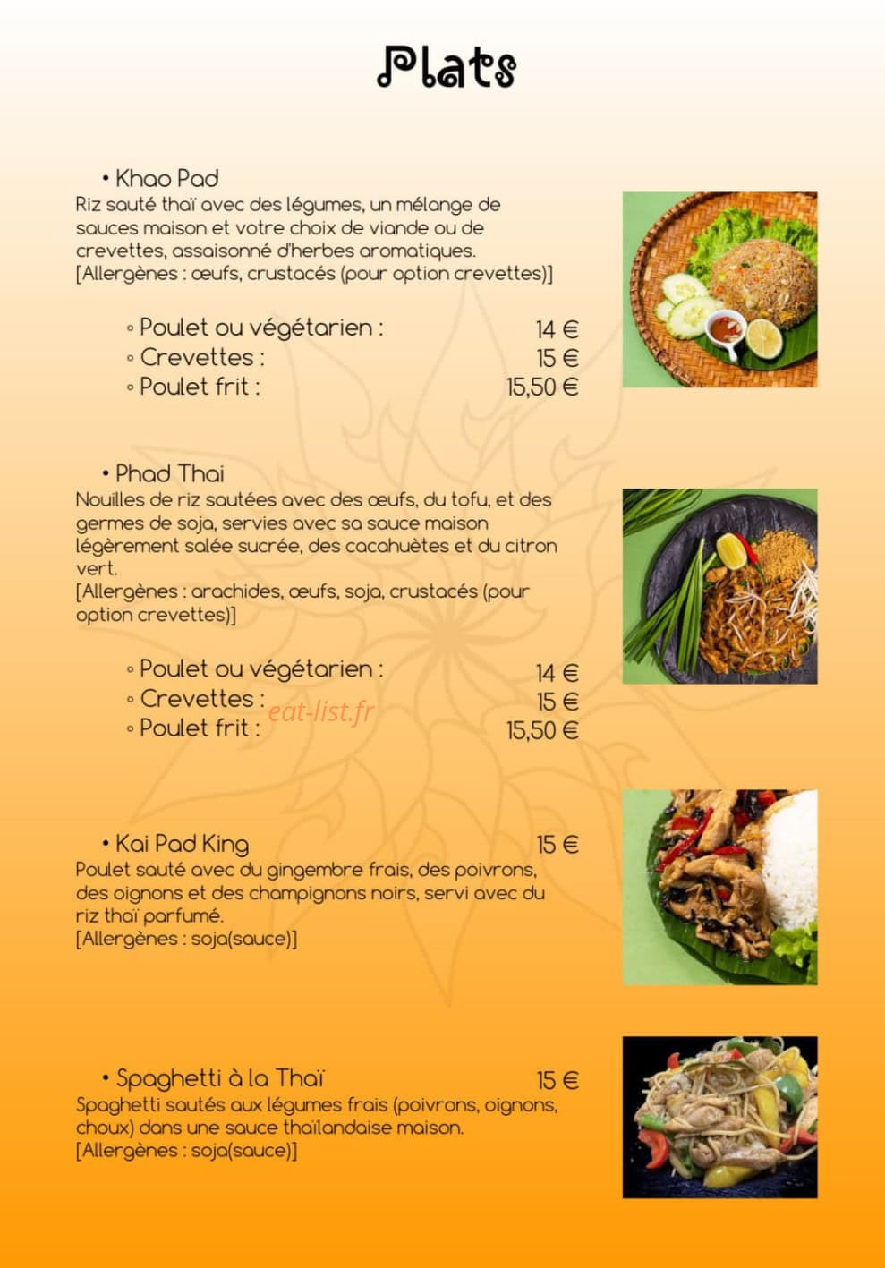 Les Saveurs De Thaïlande — carte page 2
