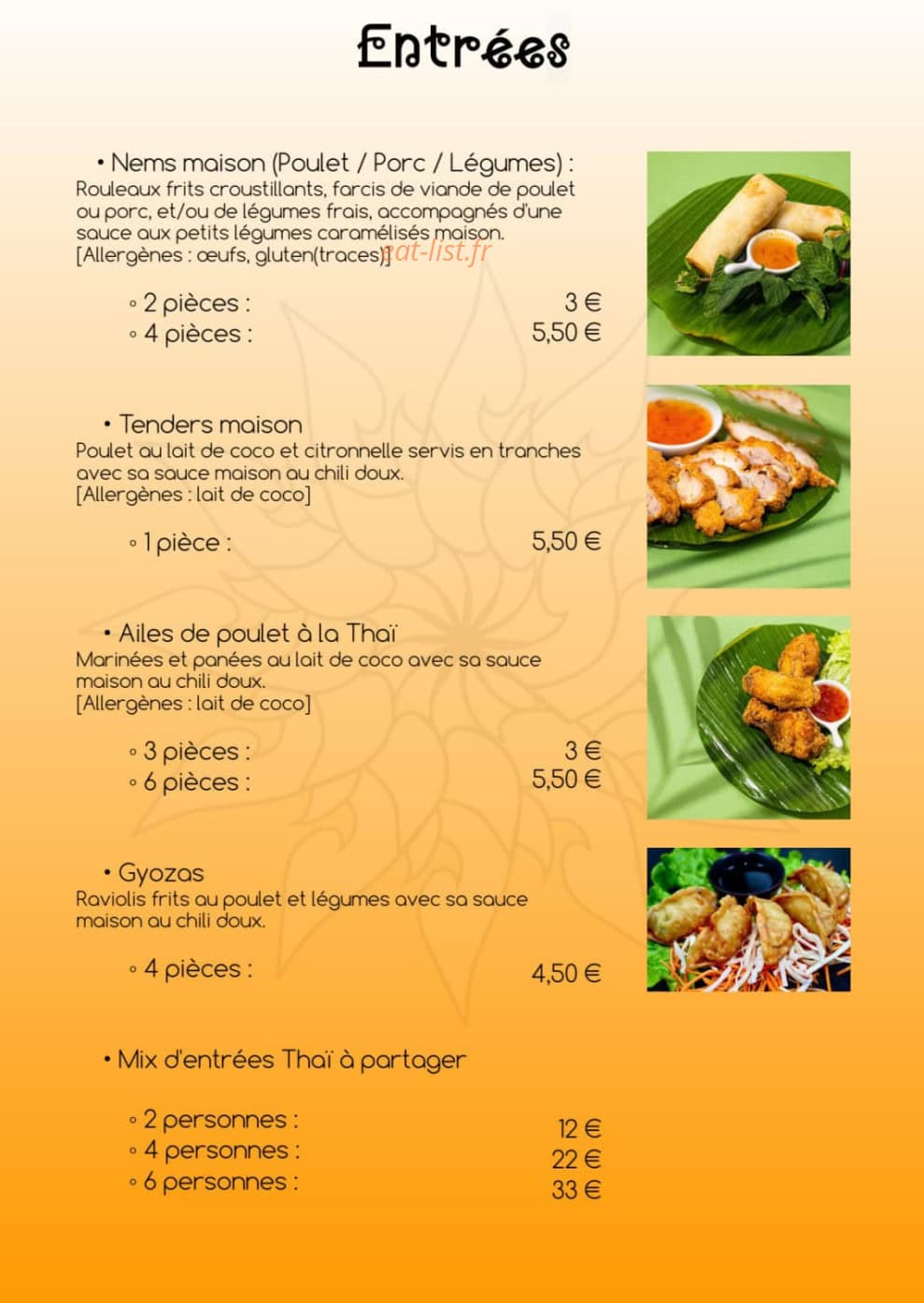 Les Saveurs De Thaïlande — carte page 1