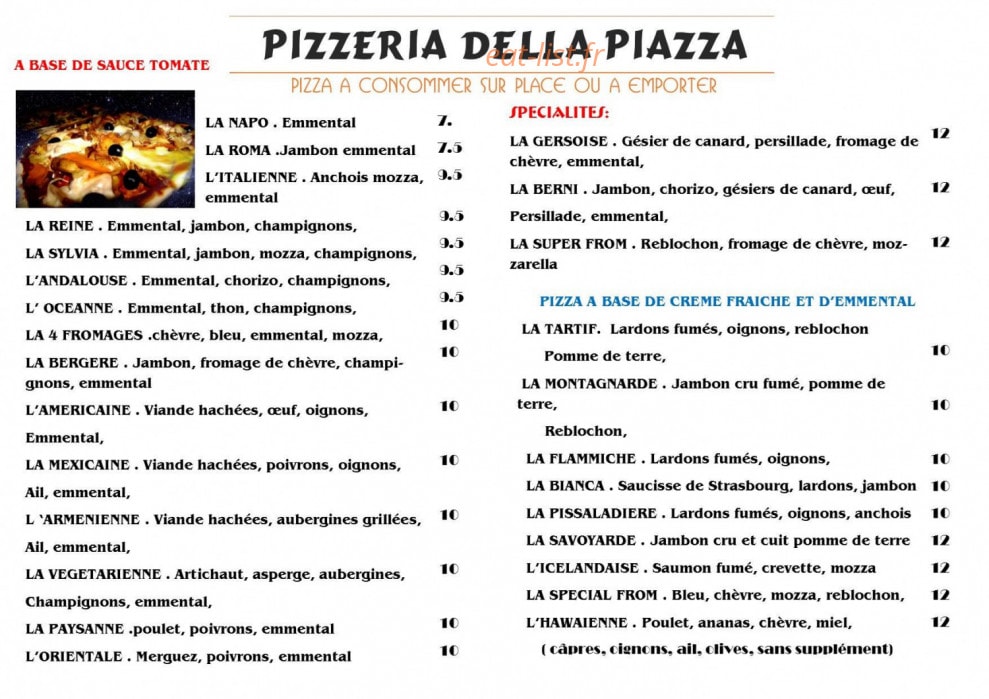 Pizzeria de la plazza — carte page 1