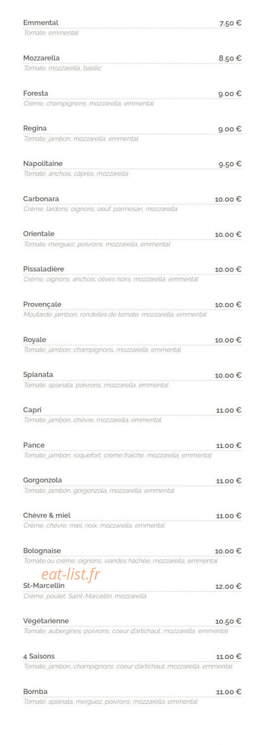Pizz'aro — carte page 1