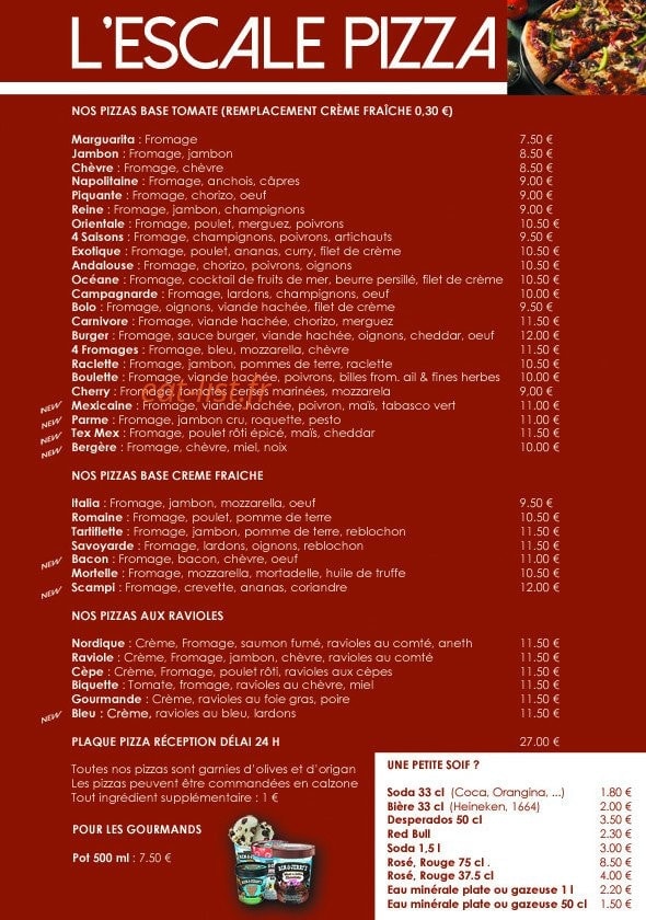 L'escale pizza — carte page 1