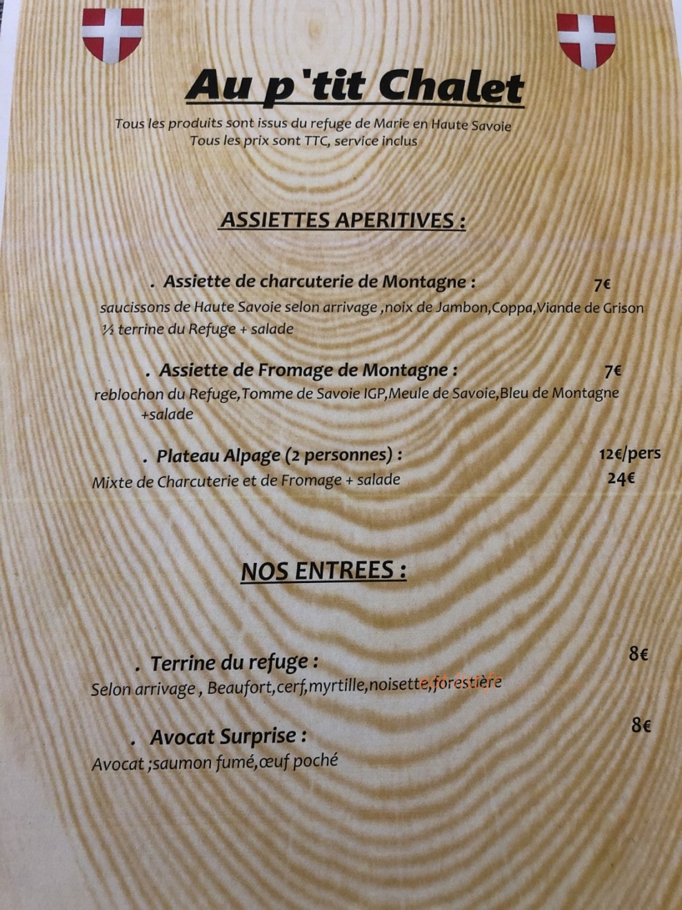Au p'tit chalet — carte page 1