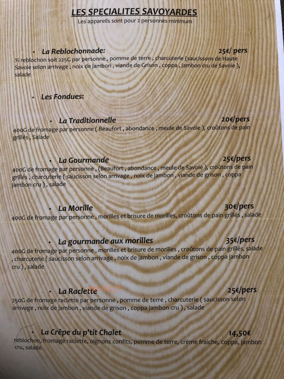 Au p'tit chalet — carte page 3