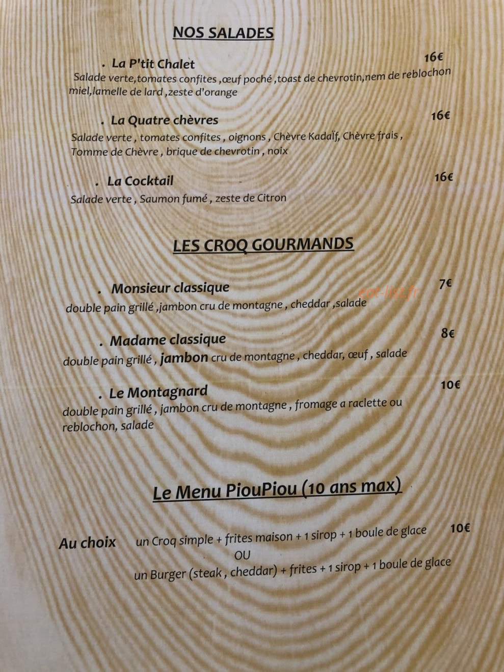 Au p'tit chalet — carte page 2