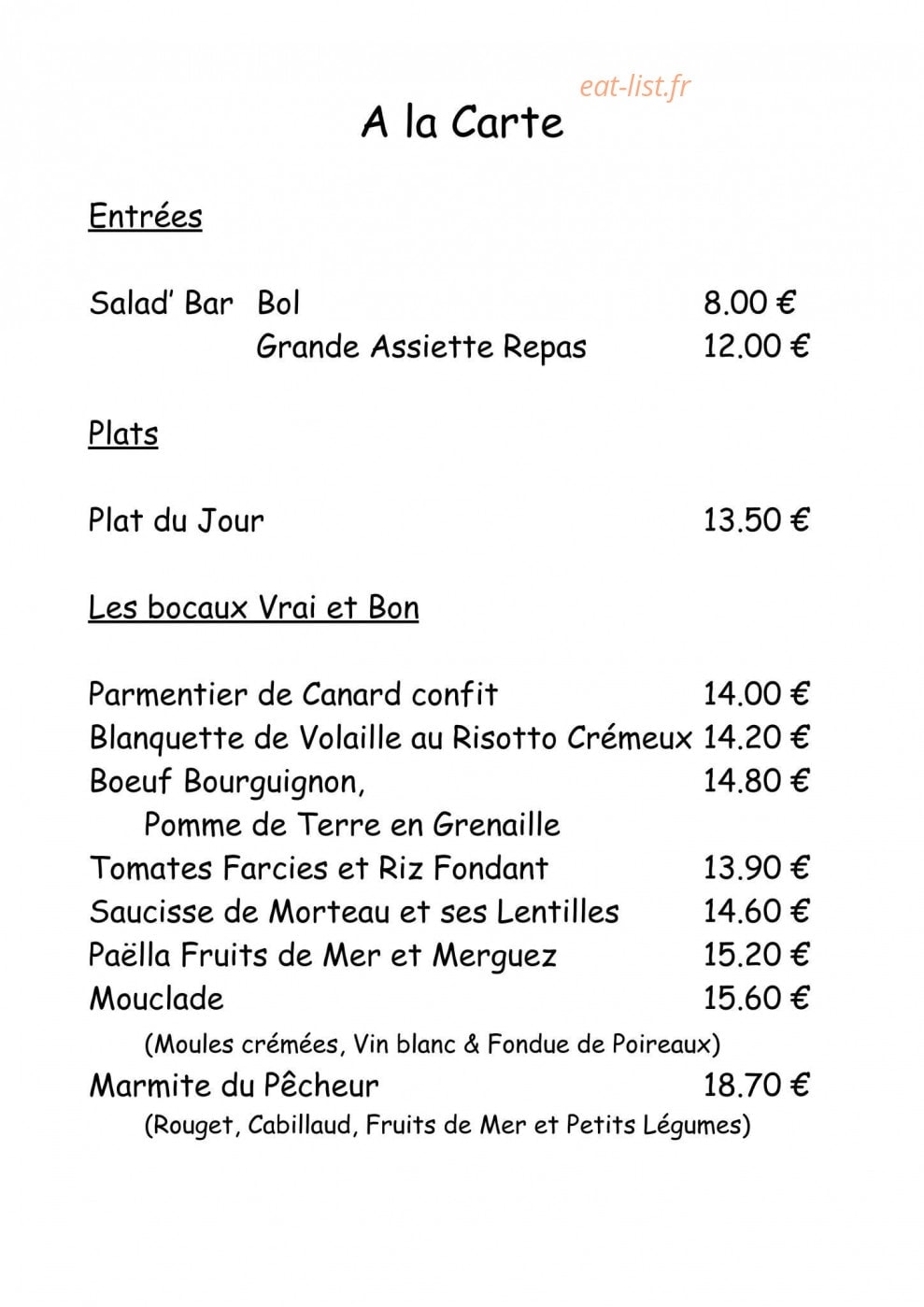 Carte et menu de Le Tour du Monde en Epices à La Balme les Grottes — Les entrées et plats