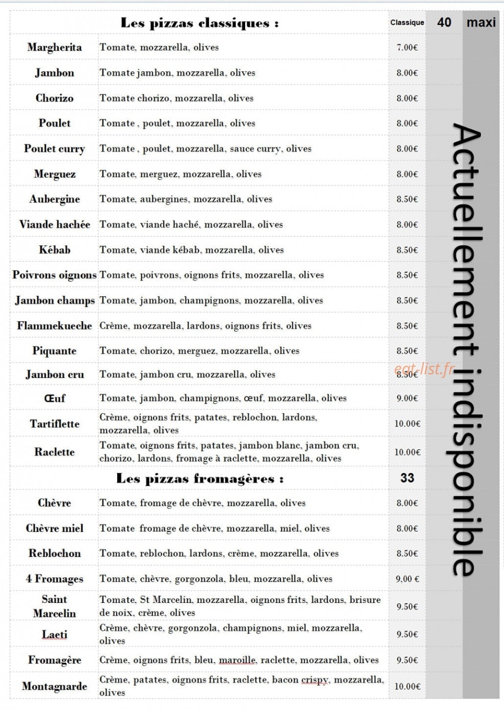 Olive pizza — carte page 1