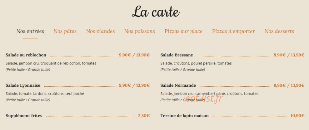 Une Place A Table — carte page 1