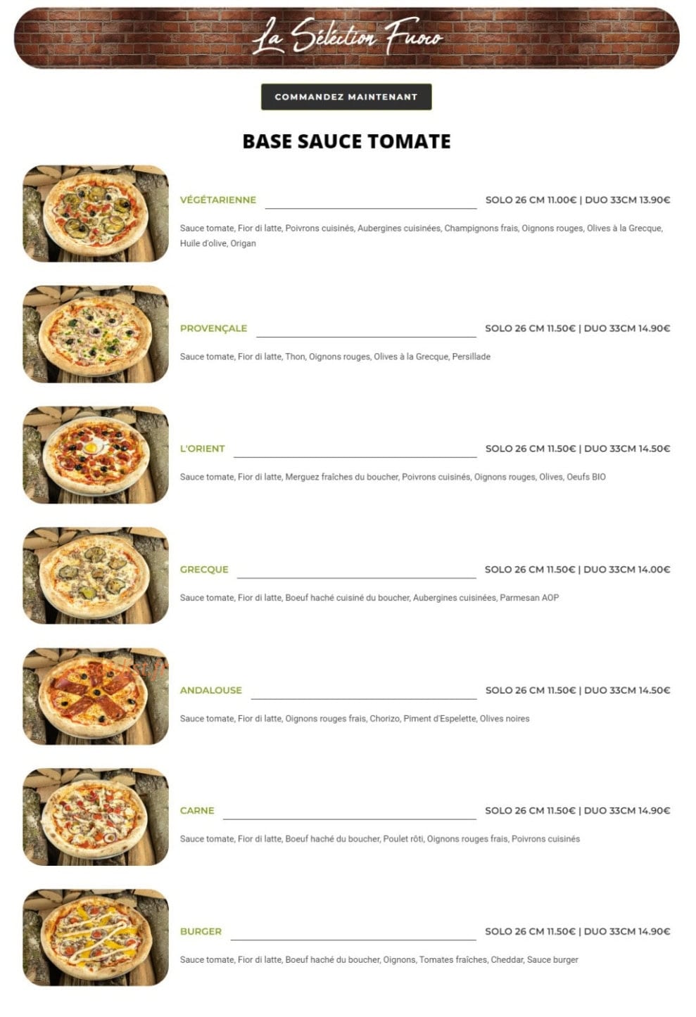 Fuoco pizzas — carte page 3
