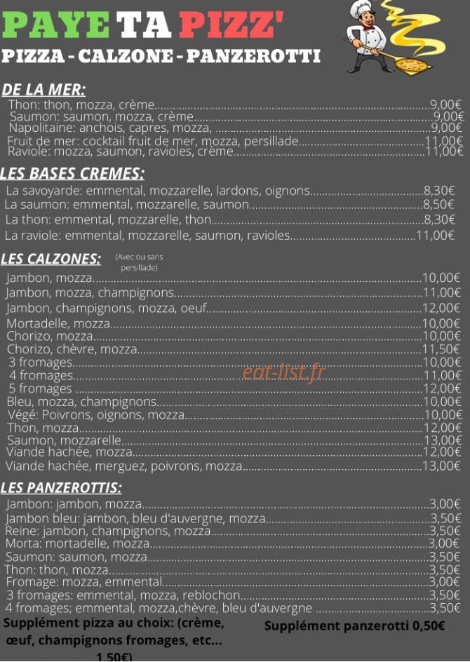Paye Ta Pizz’ — carte page 1