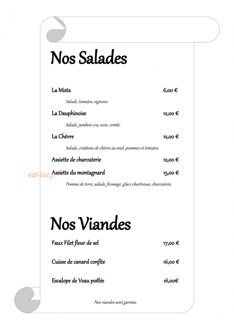 Auberge Du Virage — carte page 2