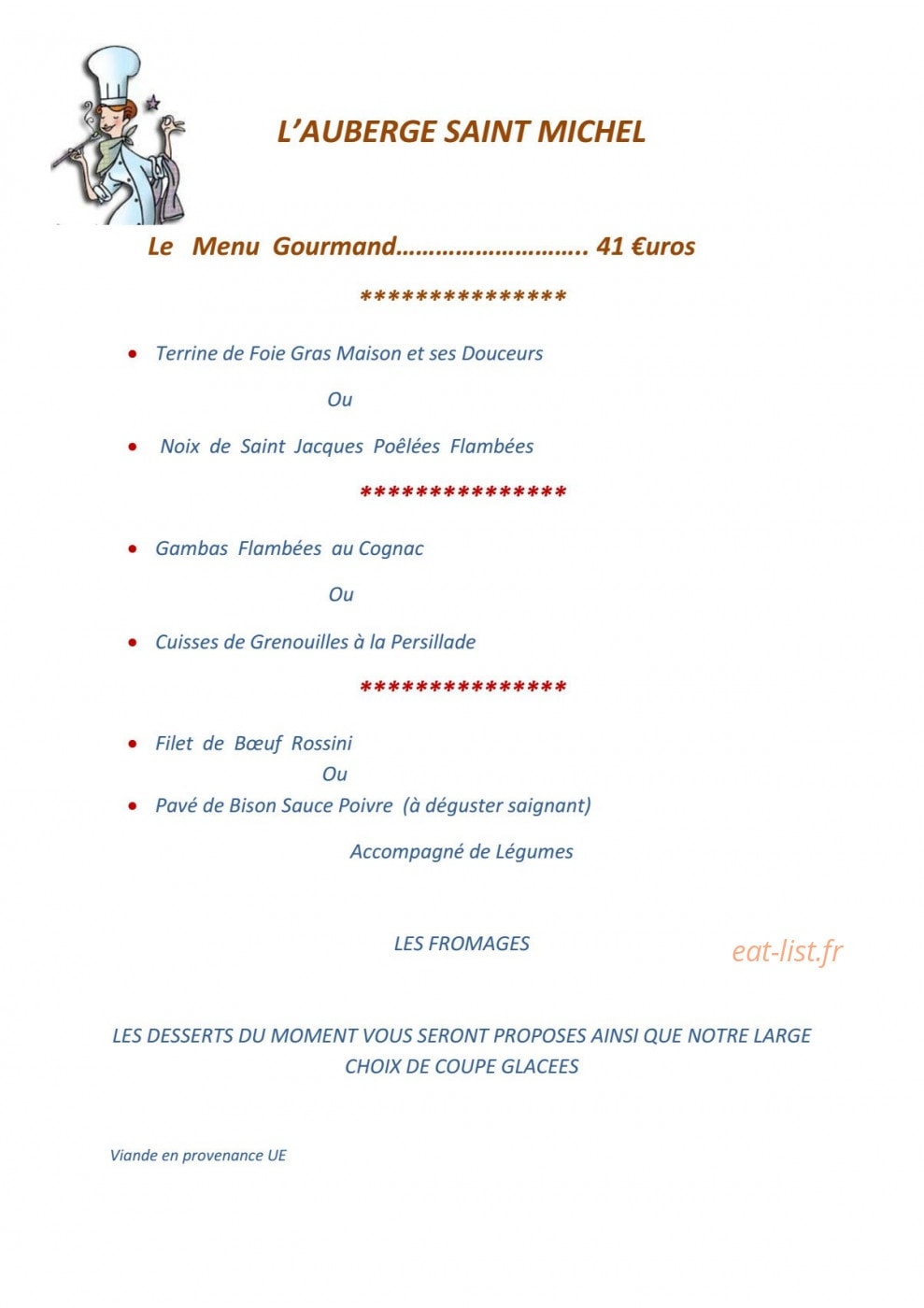 Auberge Saint Michel — carte page 3