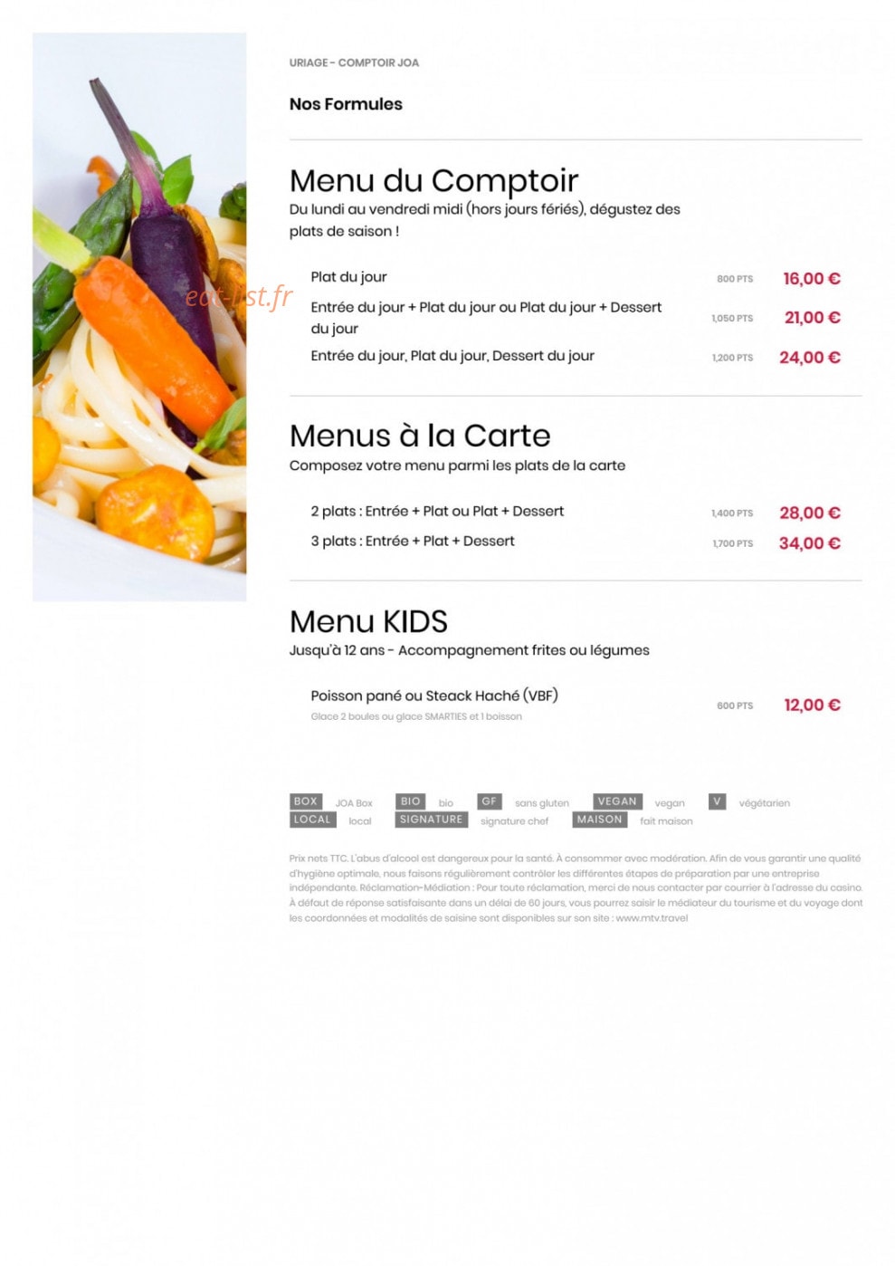 Comptoir JOA — carte page 1