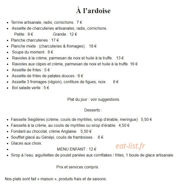 L'auberge les Seiglières — carte page 1