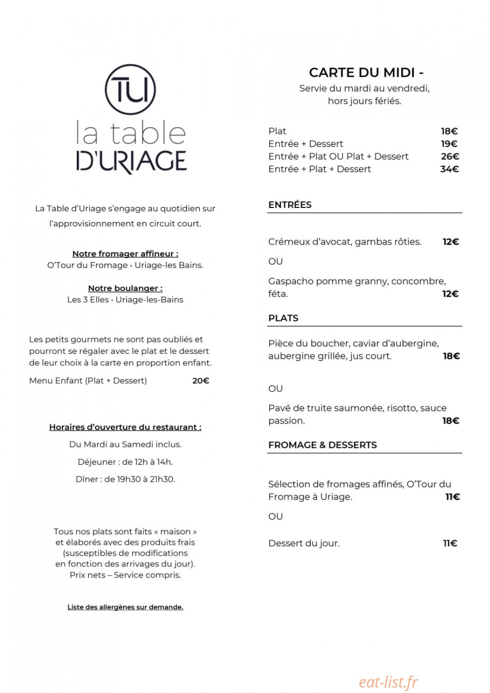 La Table d'Uriage — carte page 1