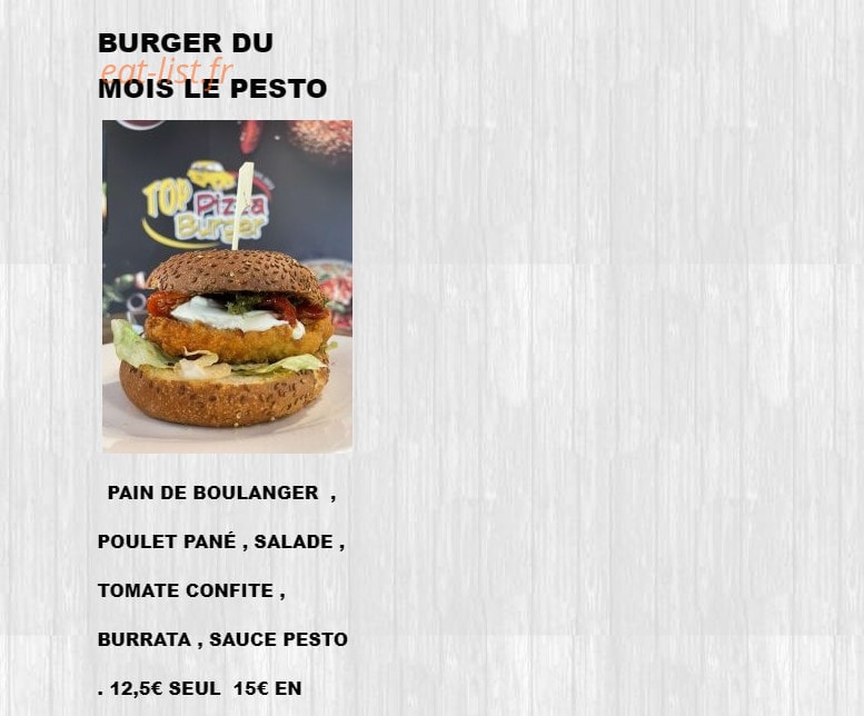 Top Pizza Burger — carte page 10