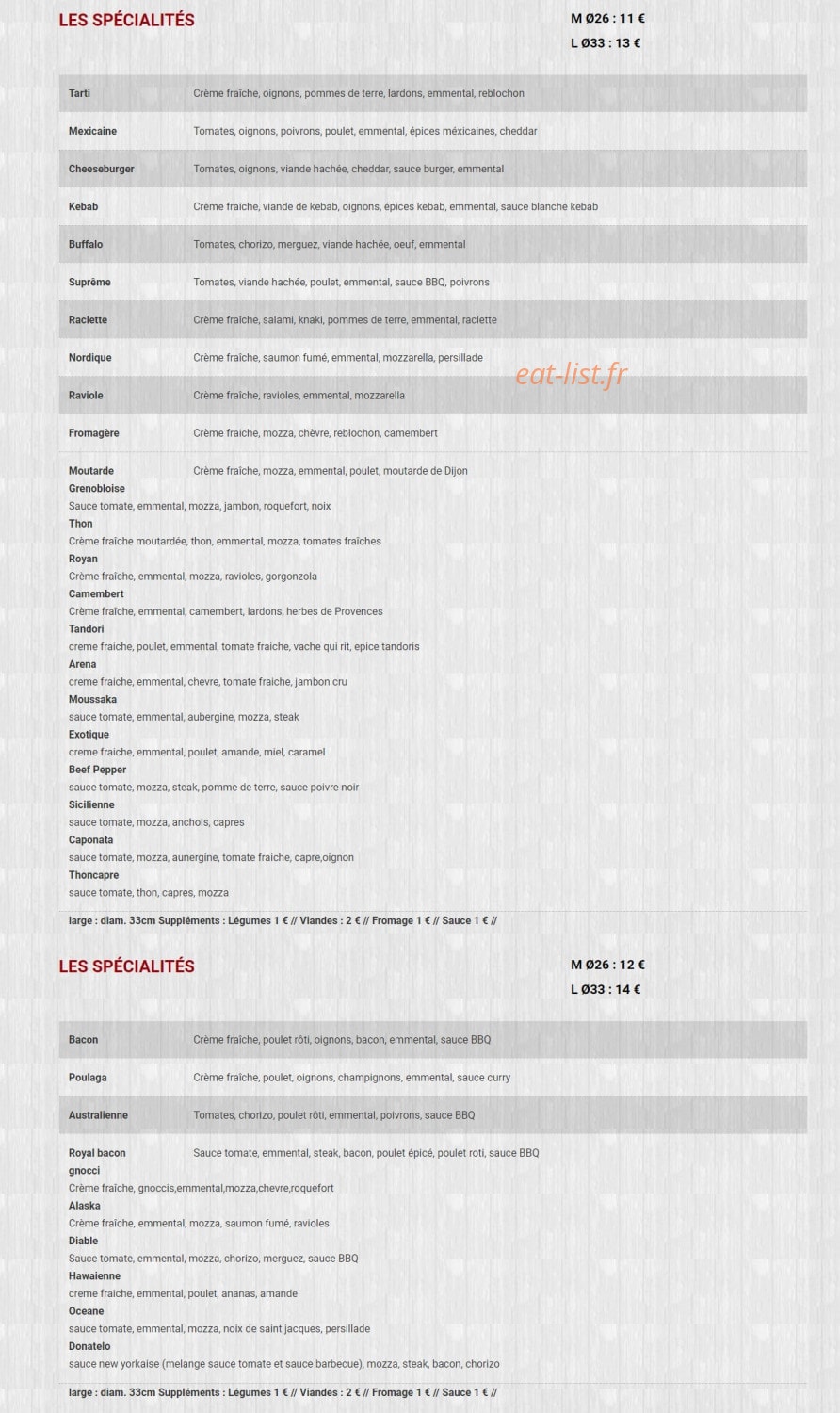 Top Pizza Burger — carte page 5