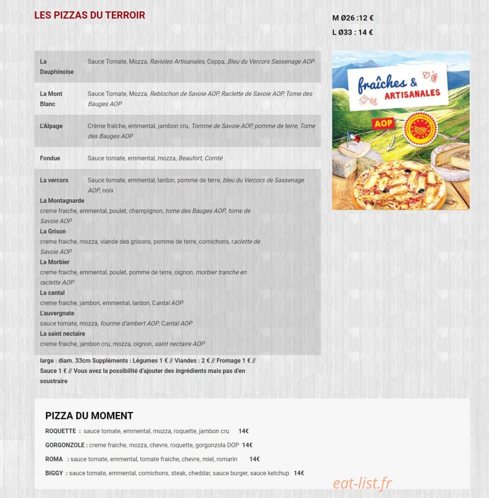 Top Pizza Burger — carte page 6