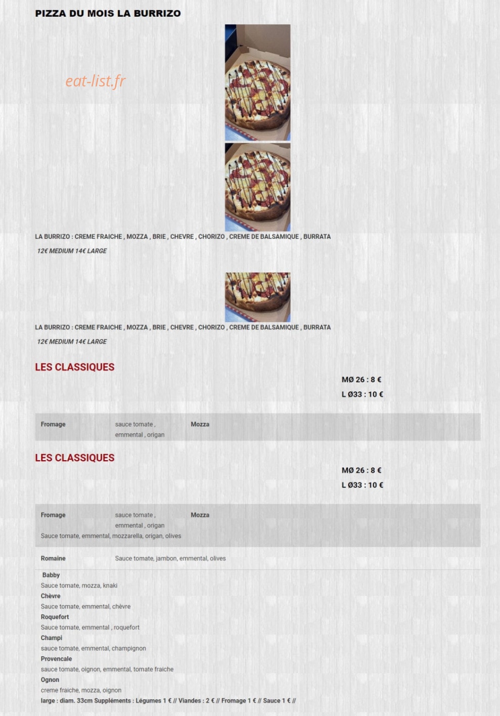 Top Pizza Burger — carte page 3