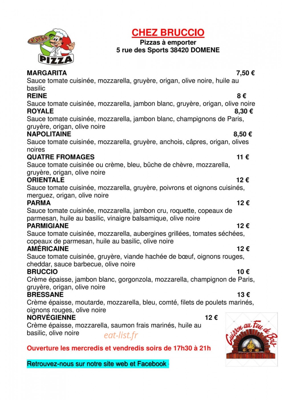 Chez Bruccio — carte page 1