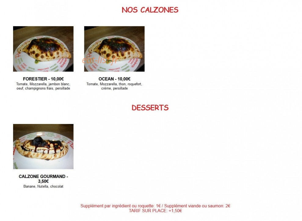 Reggio Pizza — carte page 2