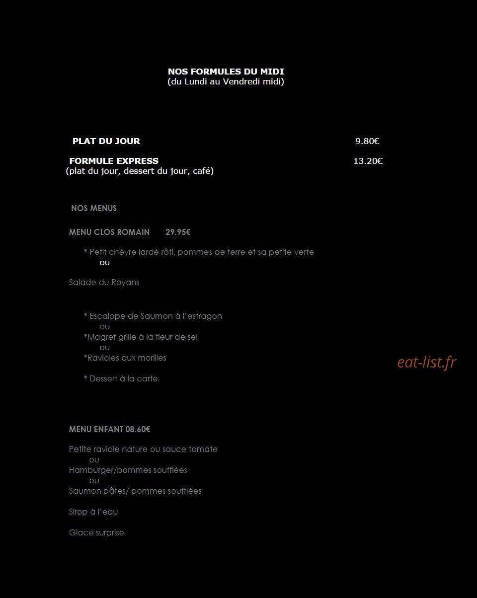 Restaurant Le Clos Romain — carte page 1