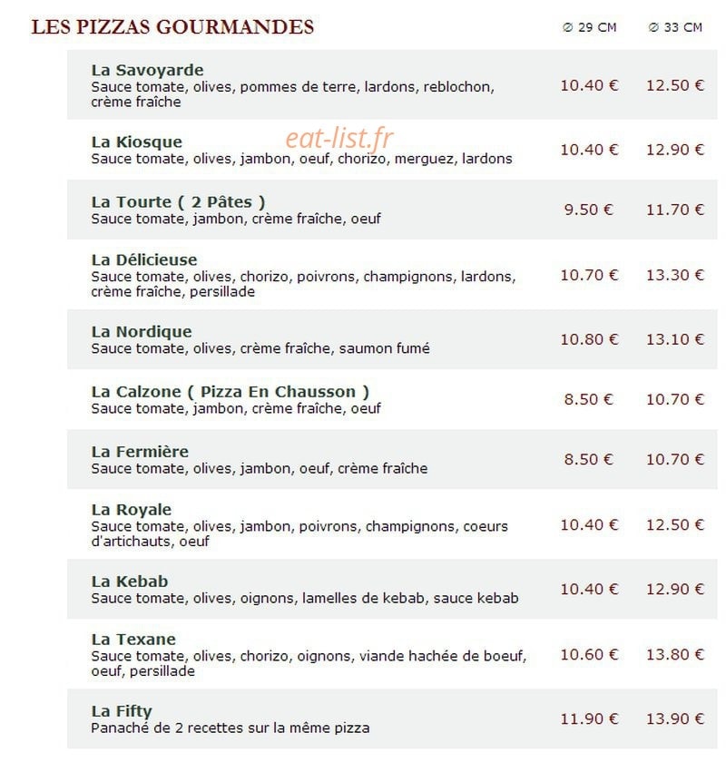 Le Kiosque à Pizzas — carte page 2
