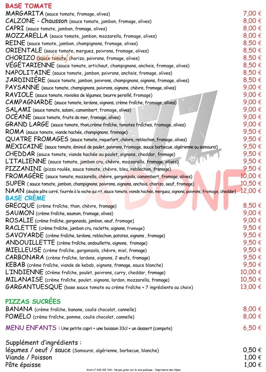 Pizz'A Donf — carte page 1