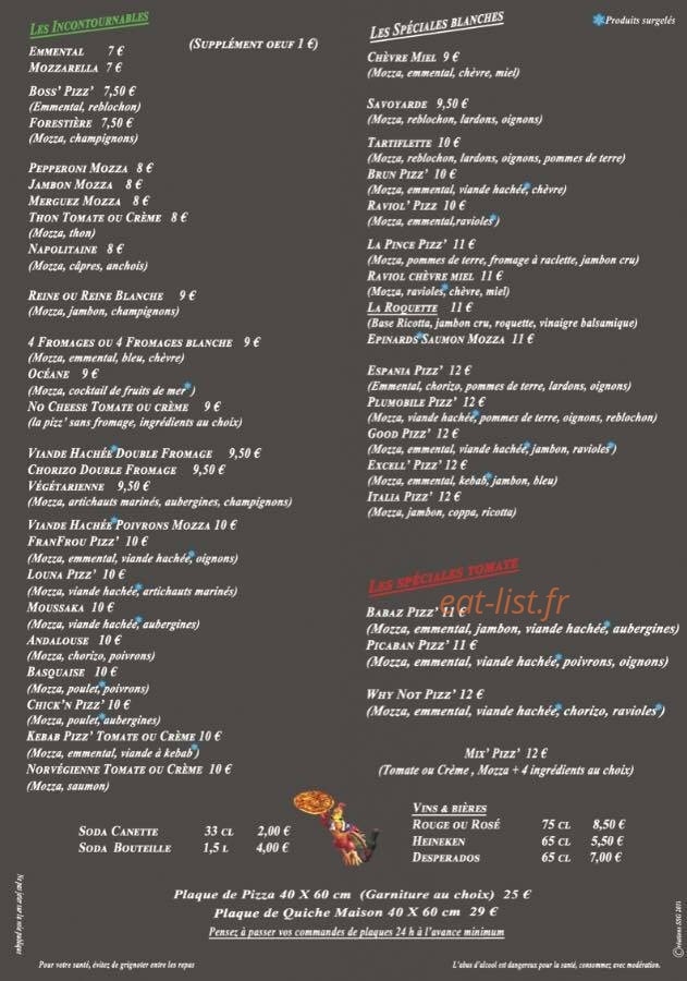 Chick'n Pizz — carte page 1