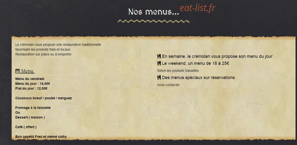 Le Crémolan — carte page 1