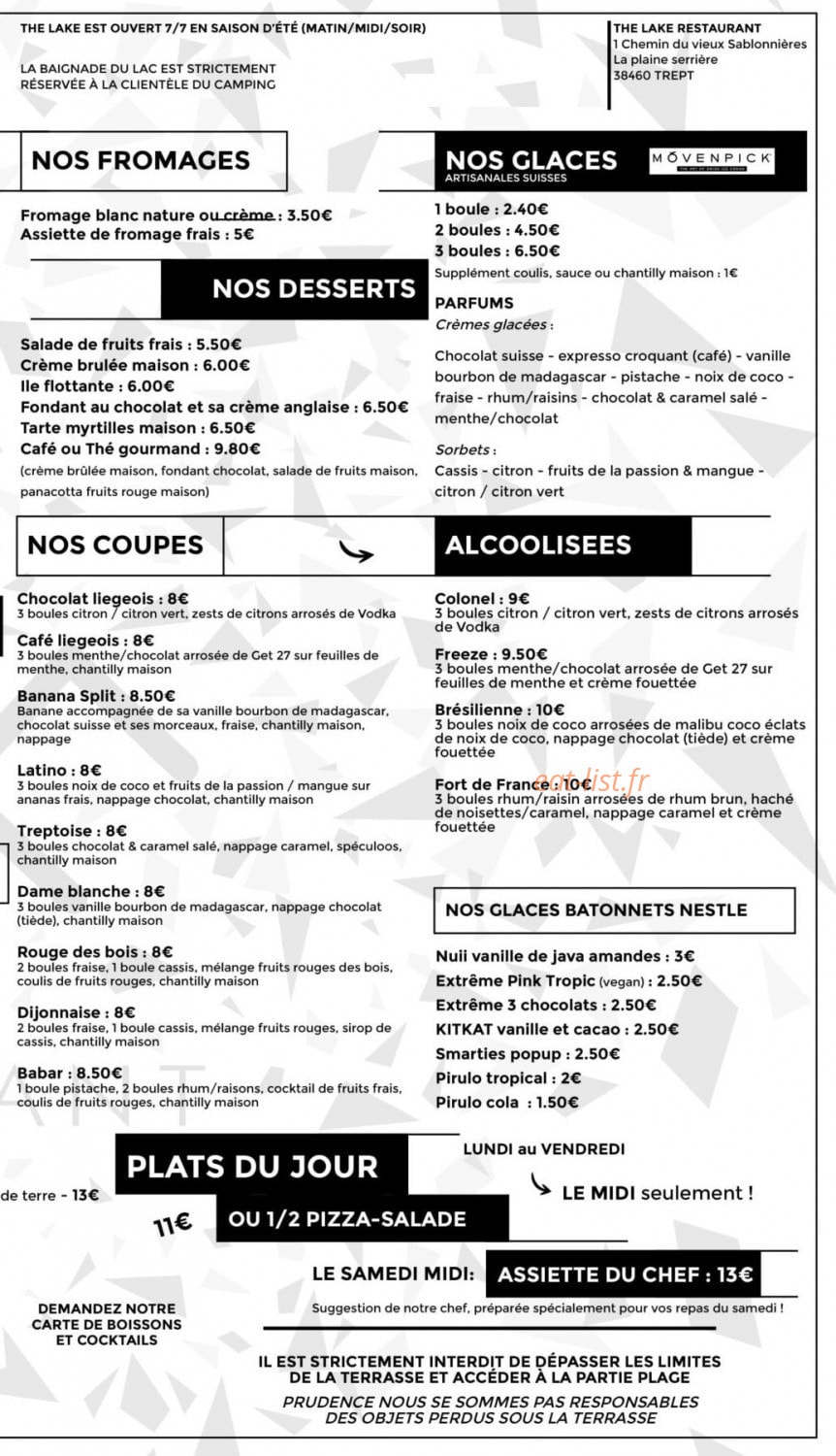 The Lake Restaurant — carte page 2