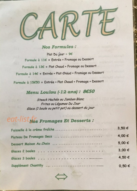 Auberge la Noyeraie — carte page 1
