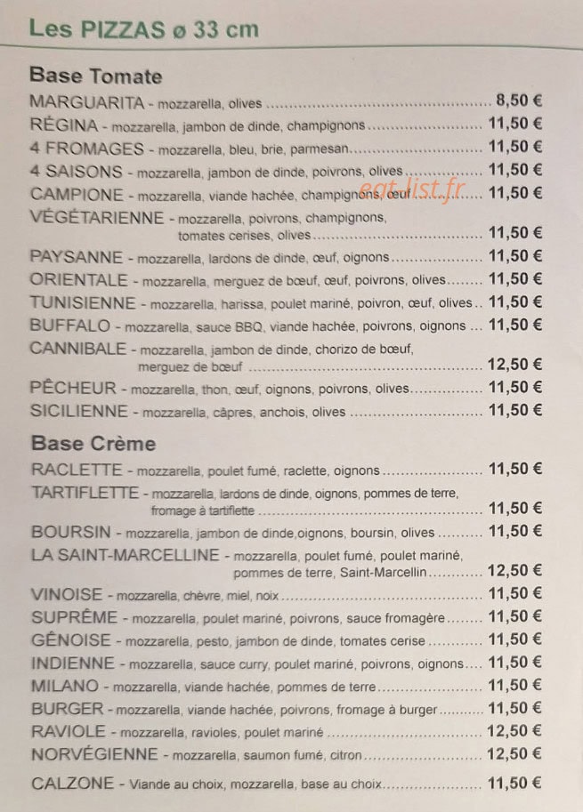 Pizza Vinay — carte page 2