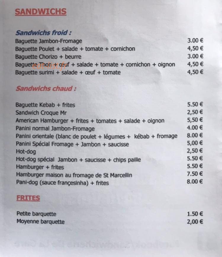Sandwicherie De La Gare — carte page 4