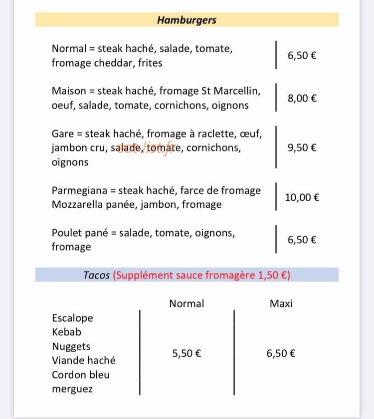 Sandwicherie De La Gare — carte page 1