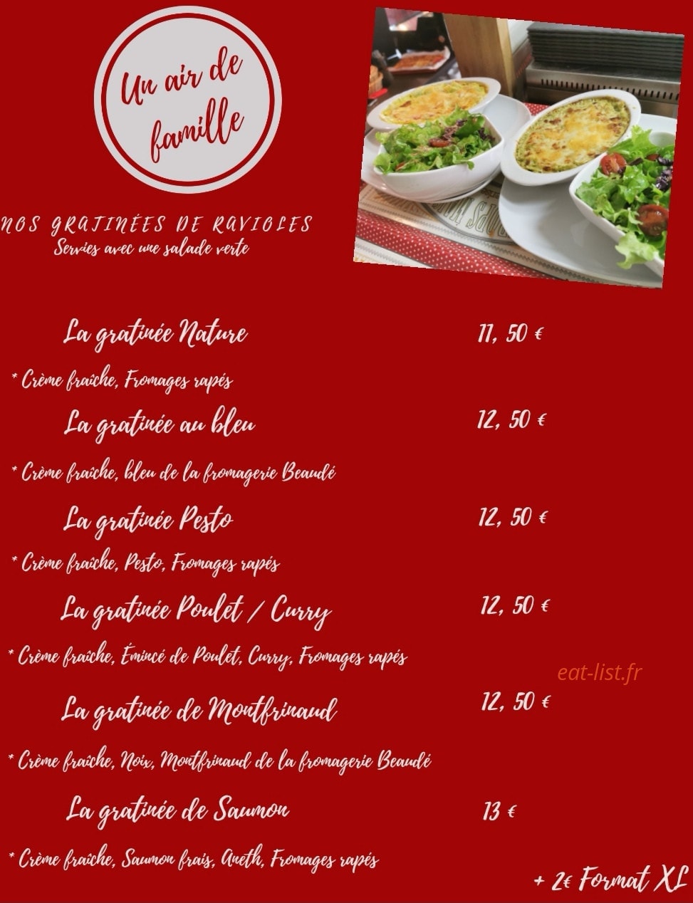 Carte et menu de Un Air de Famille à Le Pont de Beauvoisin — Les burgers