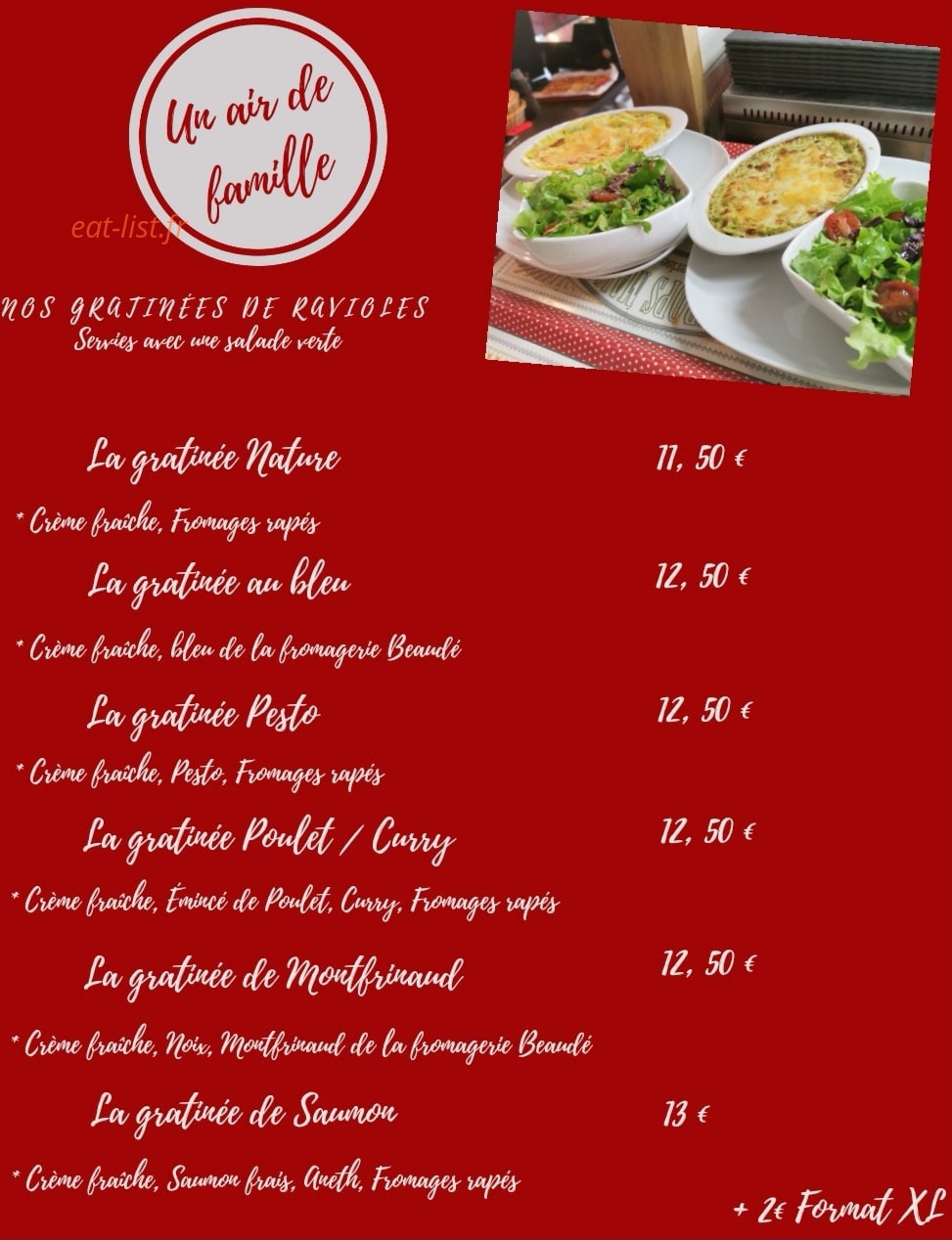 Carte et menu de Un Air de Famille à Le Pont de Beauvoisin — Les gratinées