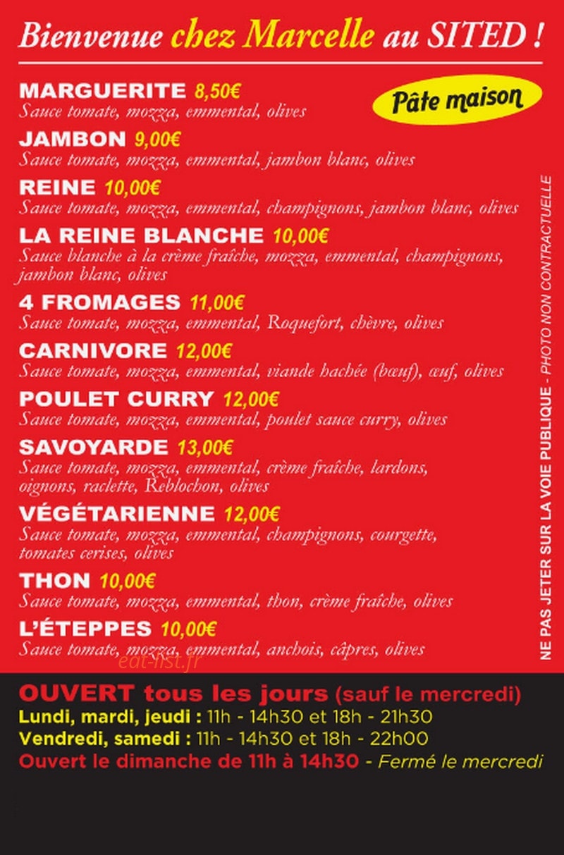 Sited pizzeria — carte page 1