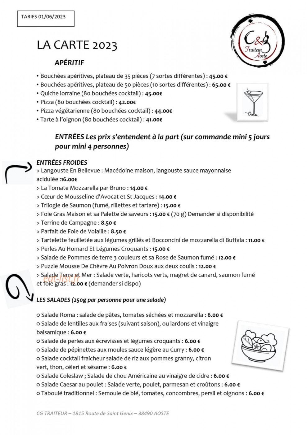 C & G traiteur — carte page 1