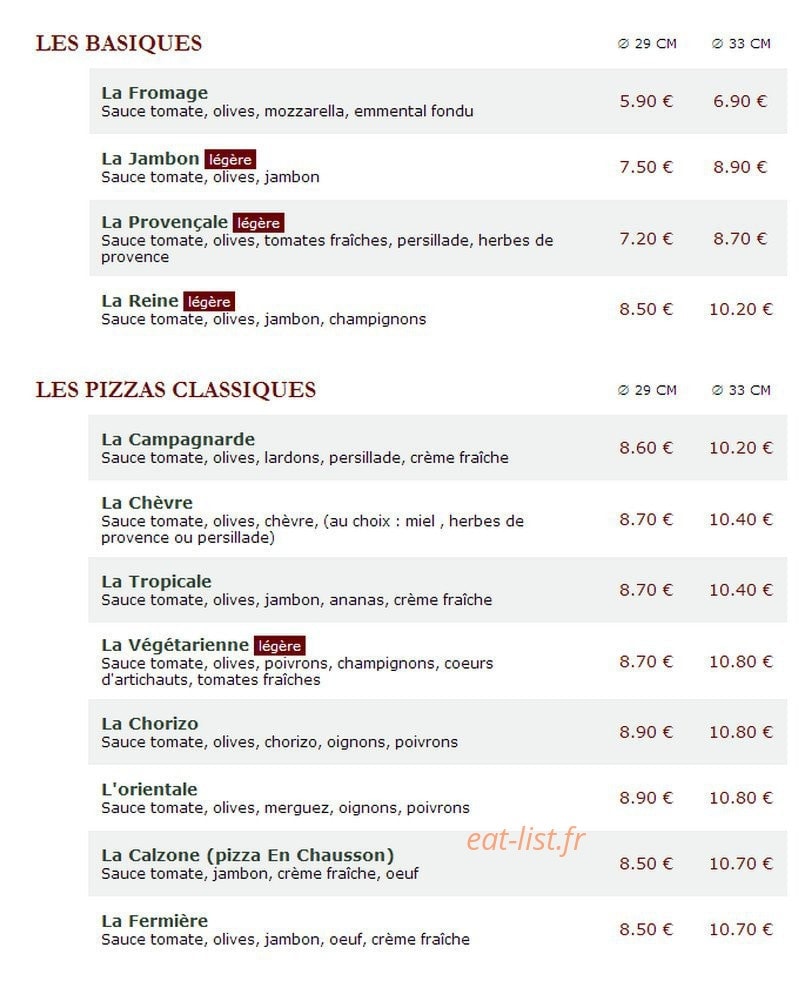 Le Kiosque à Pizzas — carte page 1